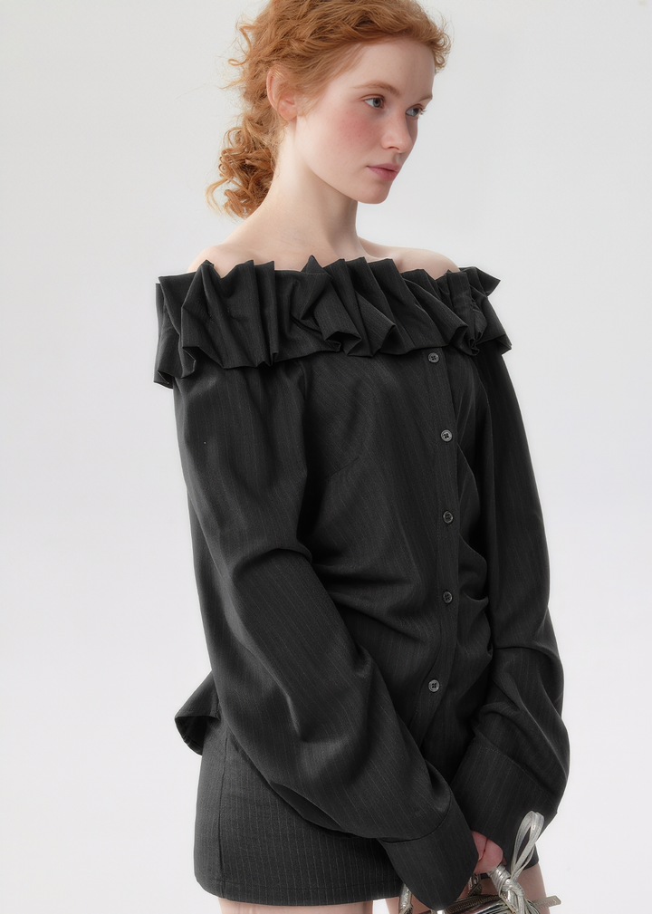 OFF-SHOULDER RUFFLE SHIRT