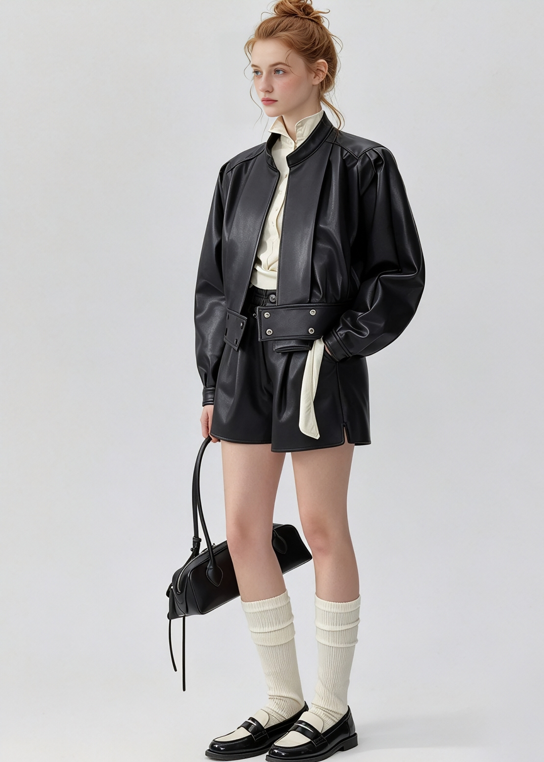 LEATHERETTE PUFF SLEEVE JACKET
