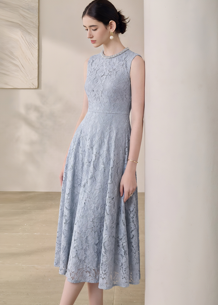 PEARL EMBELLISHED LACE DRESS