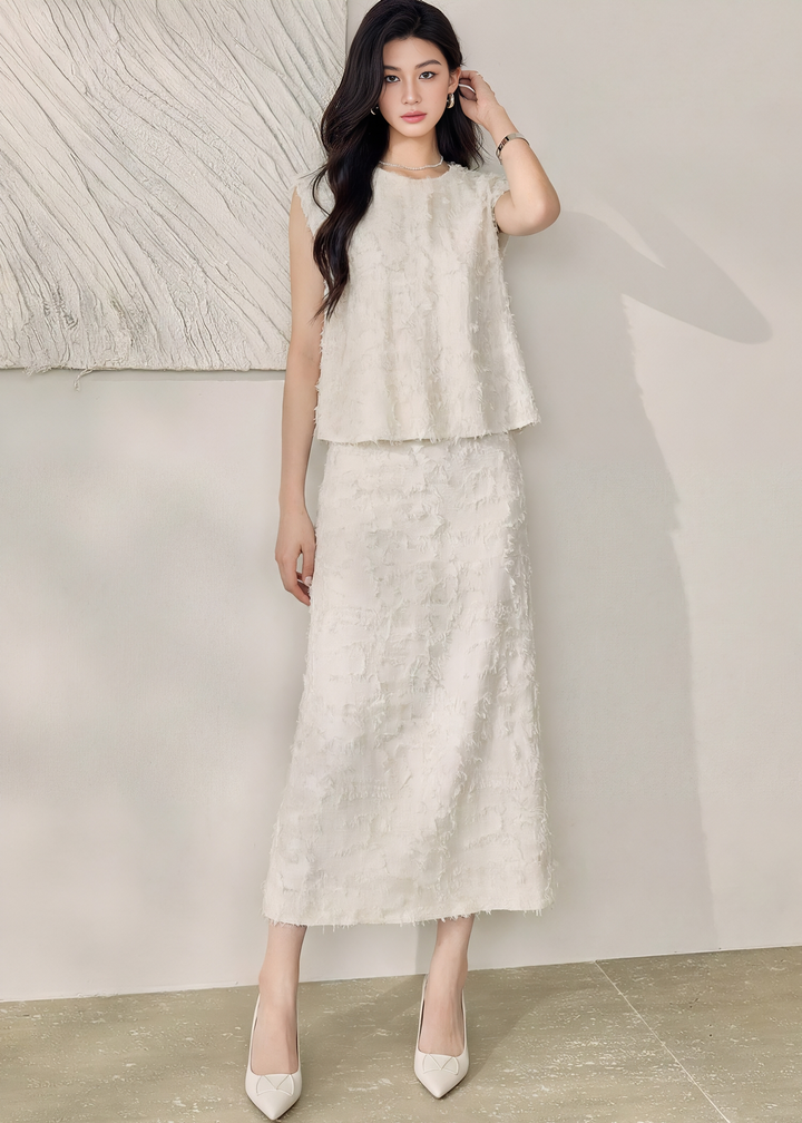 TEXTURED FRINGE TOP & SKIRT