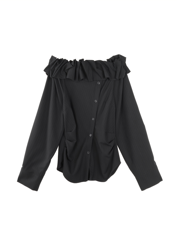 OFF-SHOULDER RUFFLE SHIRT