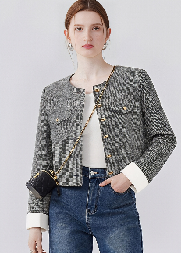GOLD BUTTON NO COLLAR JACKET