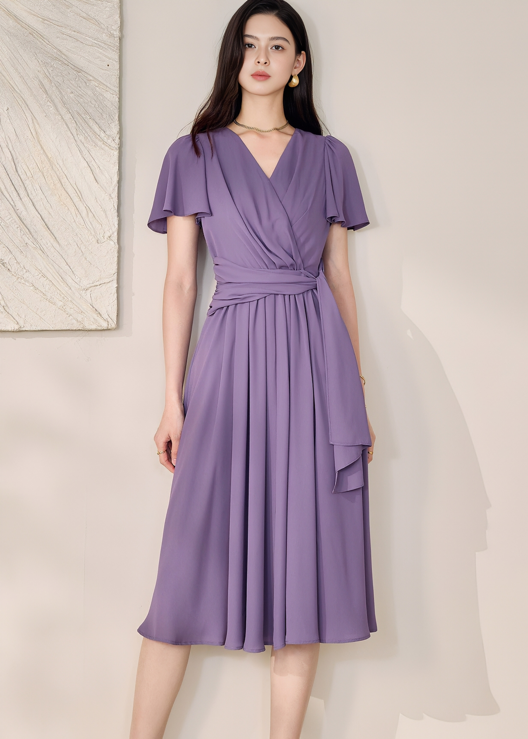 WRAP-FRONT MIDI DRESS