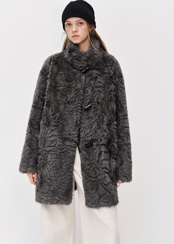 TOGGLE STAND COLLAR FUR COAT