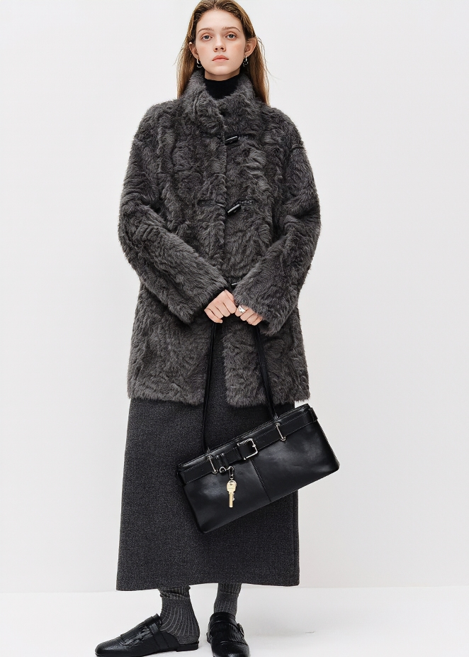 TOGGLE STAND COLLAR FUR COAT