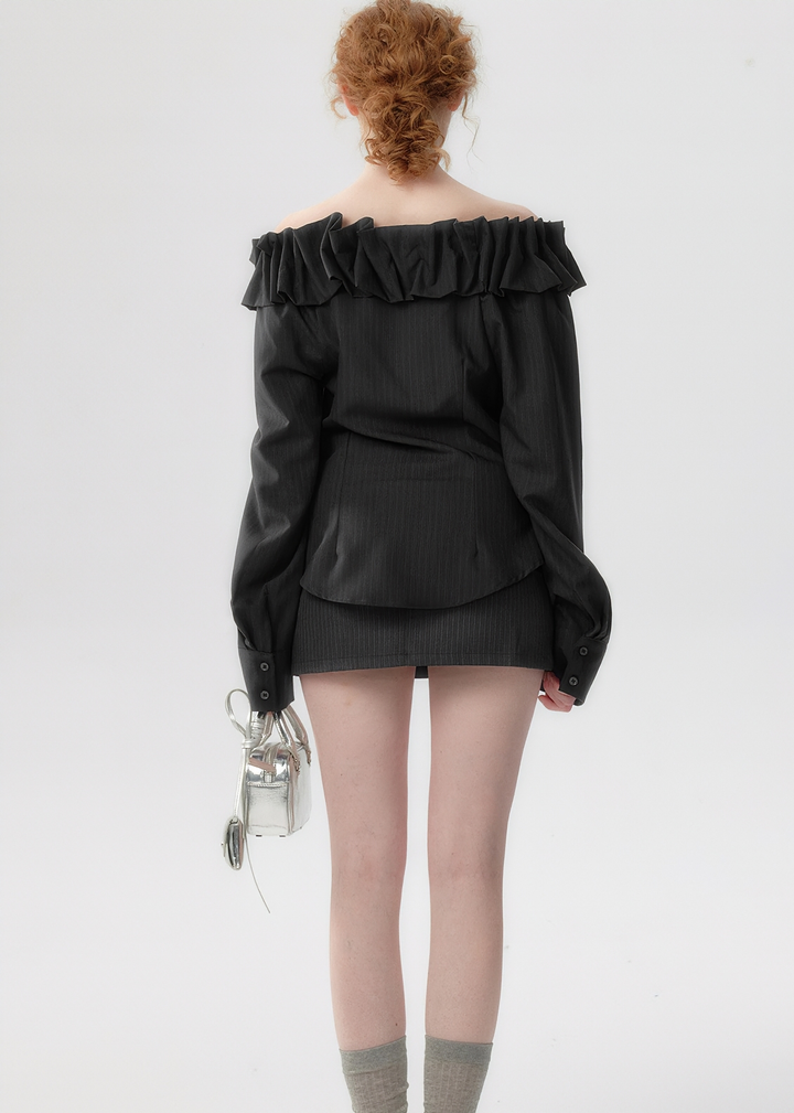 OFF-SHOULDER RUFFLE SHIRT