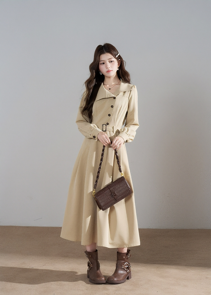 ASYMMETRICAL COLLAR TRENCH COAT