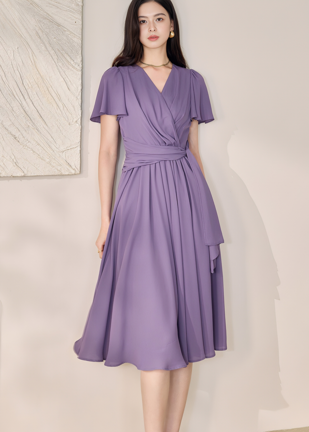 WRAP-FRONT MIDI DRESS