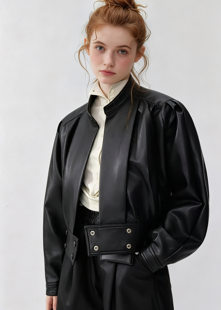 LEATHERETTE PUFF SLEEVE JACKET