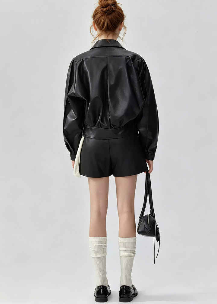 LEATHERETTE PUFF SLEEVE JACKET