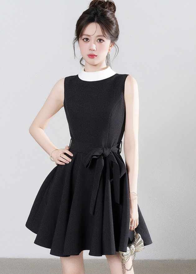CONTRAST COLLAR FLARE DRESS