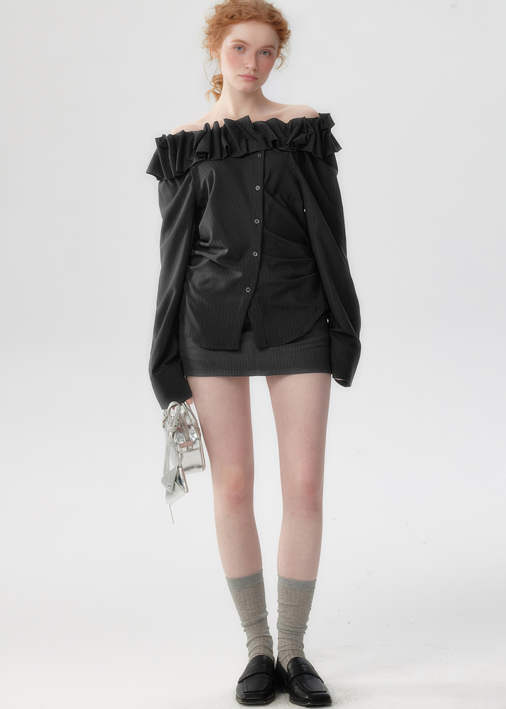 OFF-SHOULDER RUFFLE SHIRT