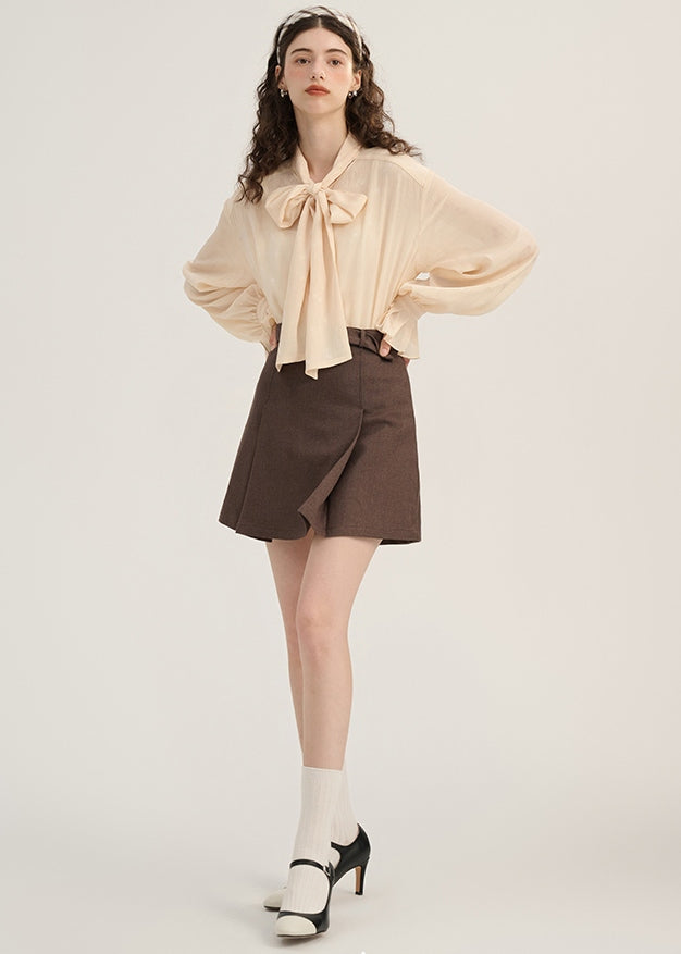 LACE - UP BOWTIE CHIFFON TOPS - ANLEM