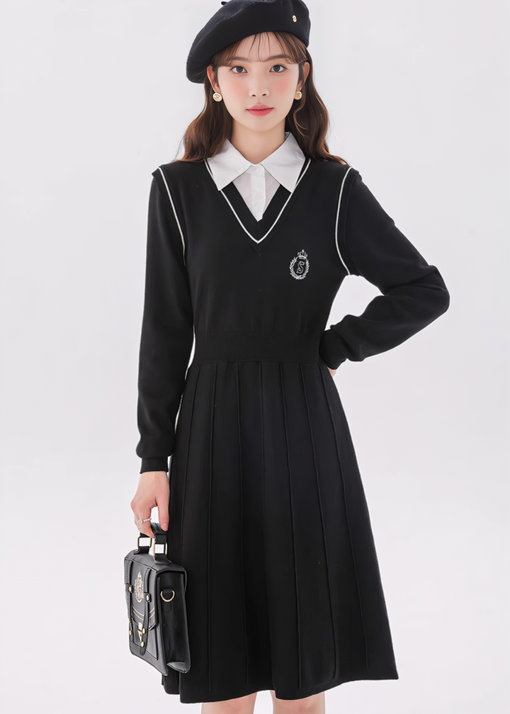 Retro College Style Knit Dress