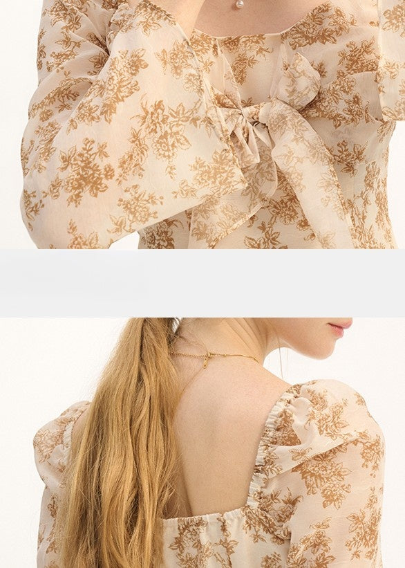 RETRO FLORAL CHIFFON SHIRT - ANLEM