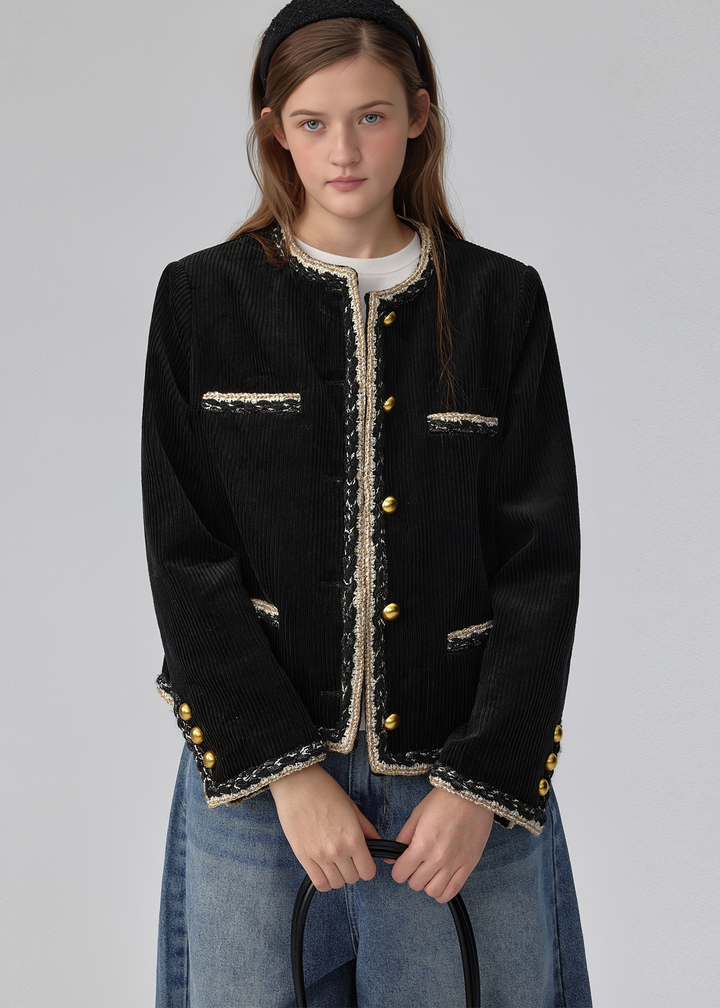 BRAIDED TRIM CORDUROY JACKET