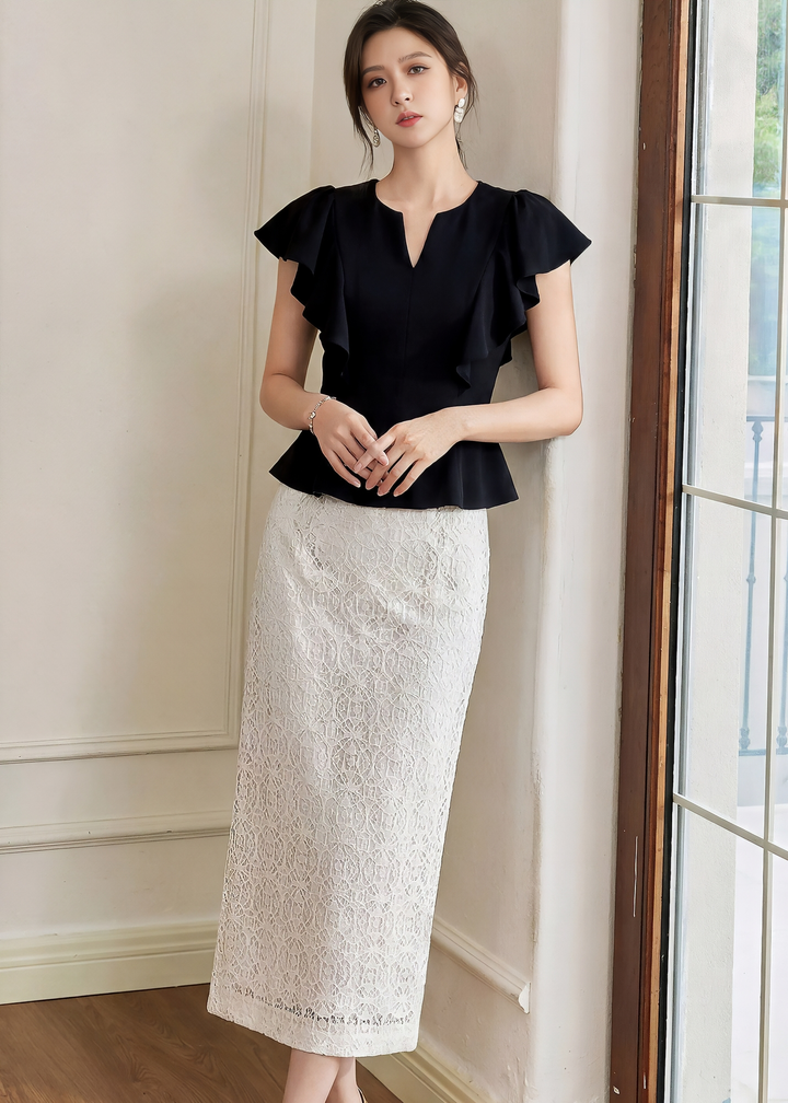 RUFFLE SLEEVE PEPLUM TOP