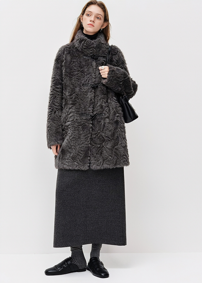 TOGGLE STAND COLLAR FUR COAT