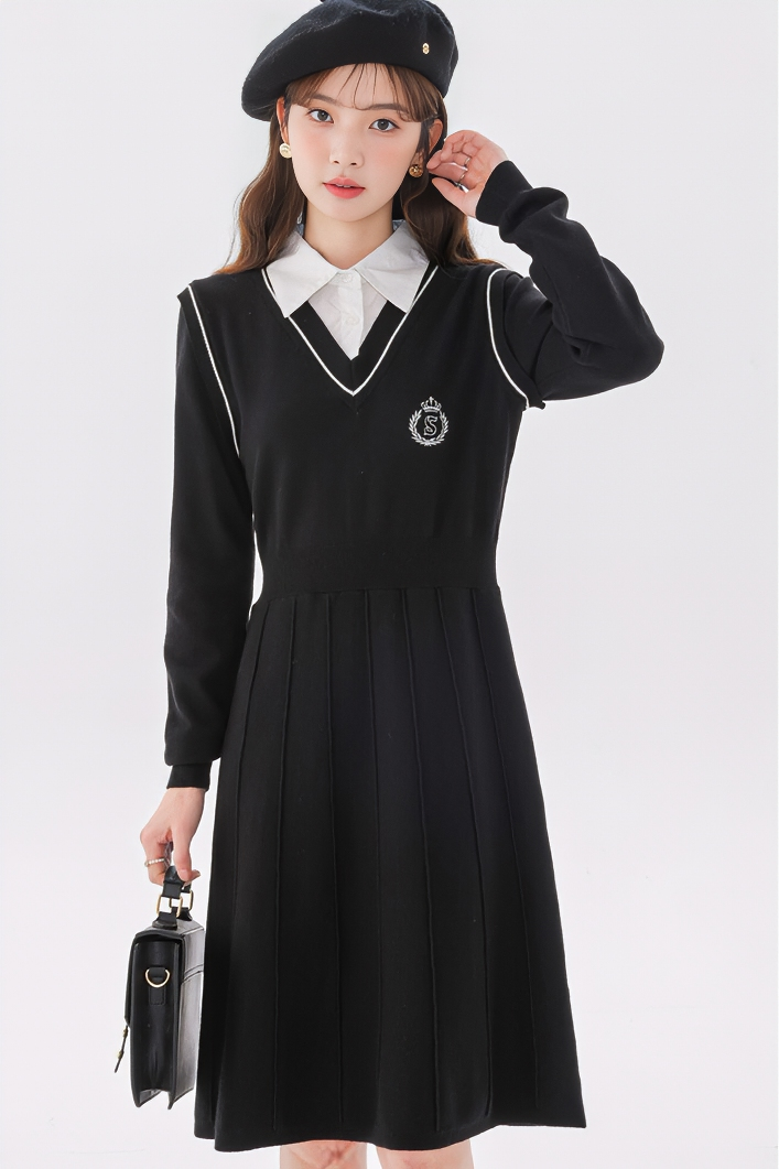 Retro College Style Knit Dress