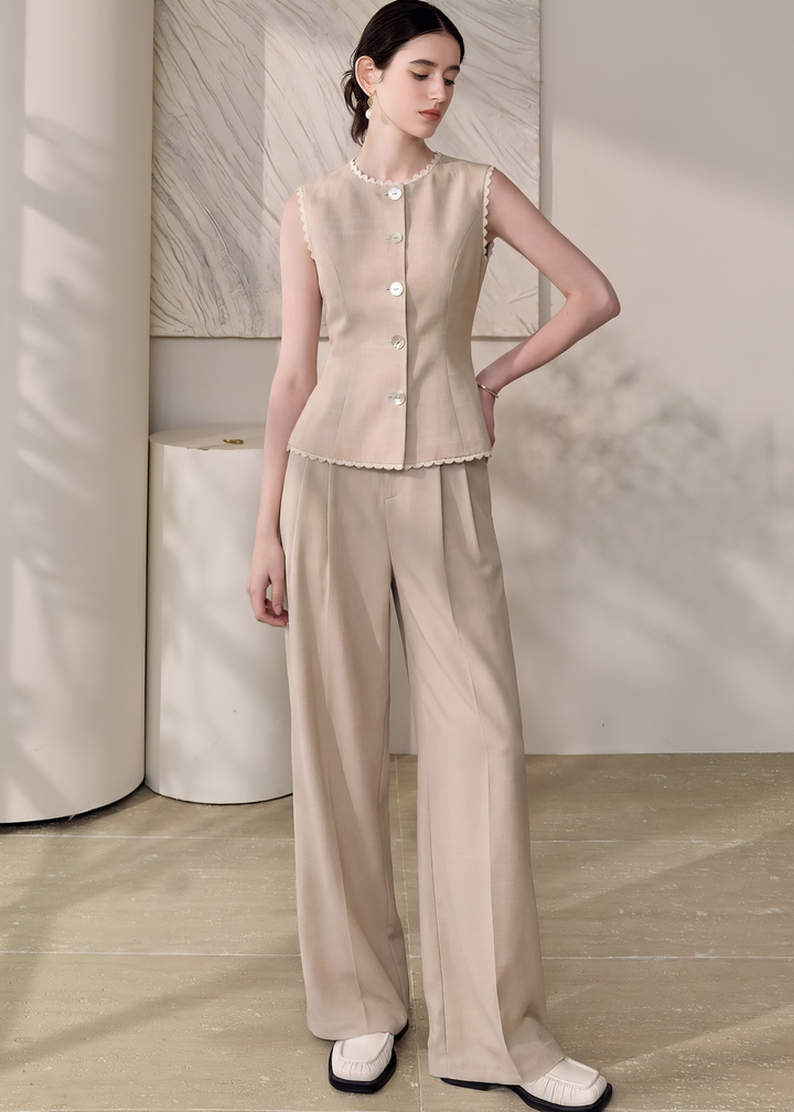 SCALLOPED LINEN TOPS&PANTS