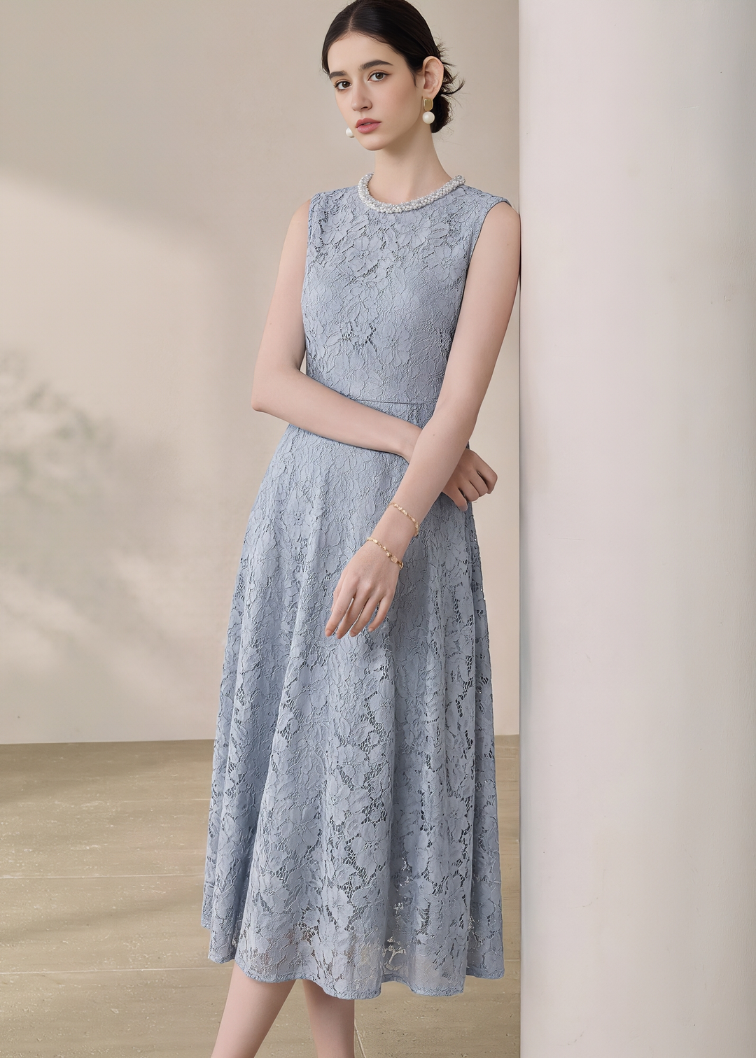 PEARL EMBELLISHED LACE DRESS