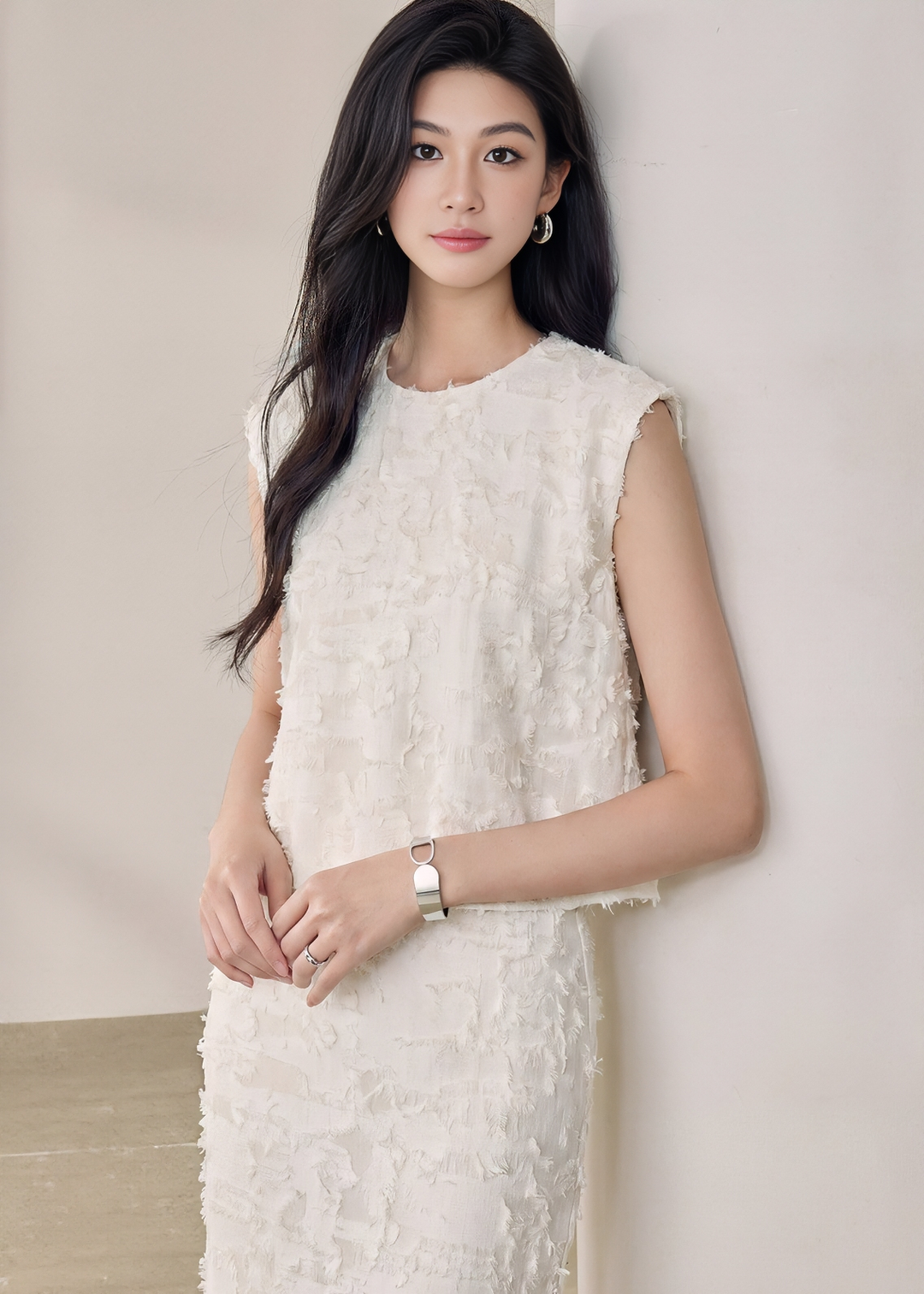 TEXTURED FRINGE TOP & SKIRT
