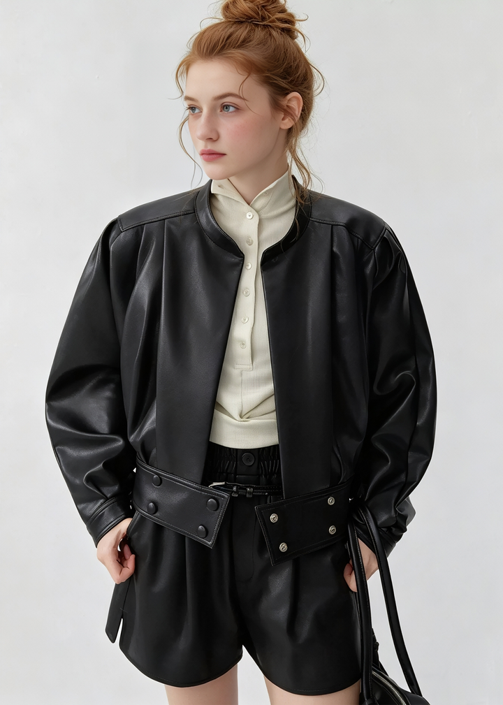 LEATHERETTE PUFF SLEEVE JACKET