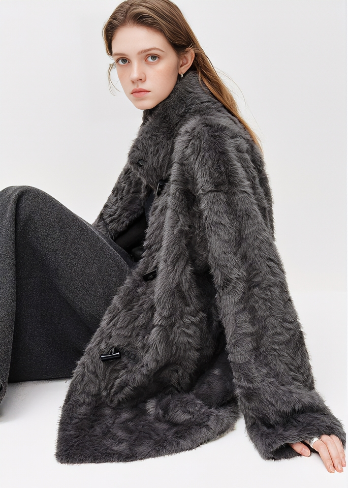 TOGGLE STAND COLLAR FUR COAT