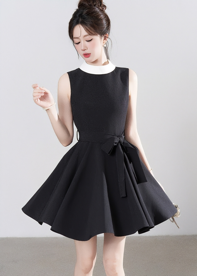 CONTRAST COLLAR FLARE DRESS