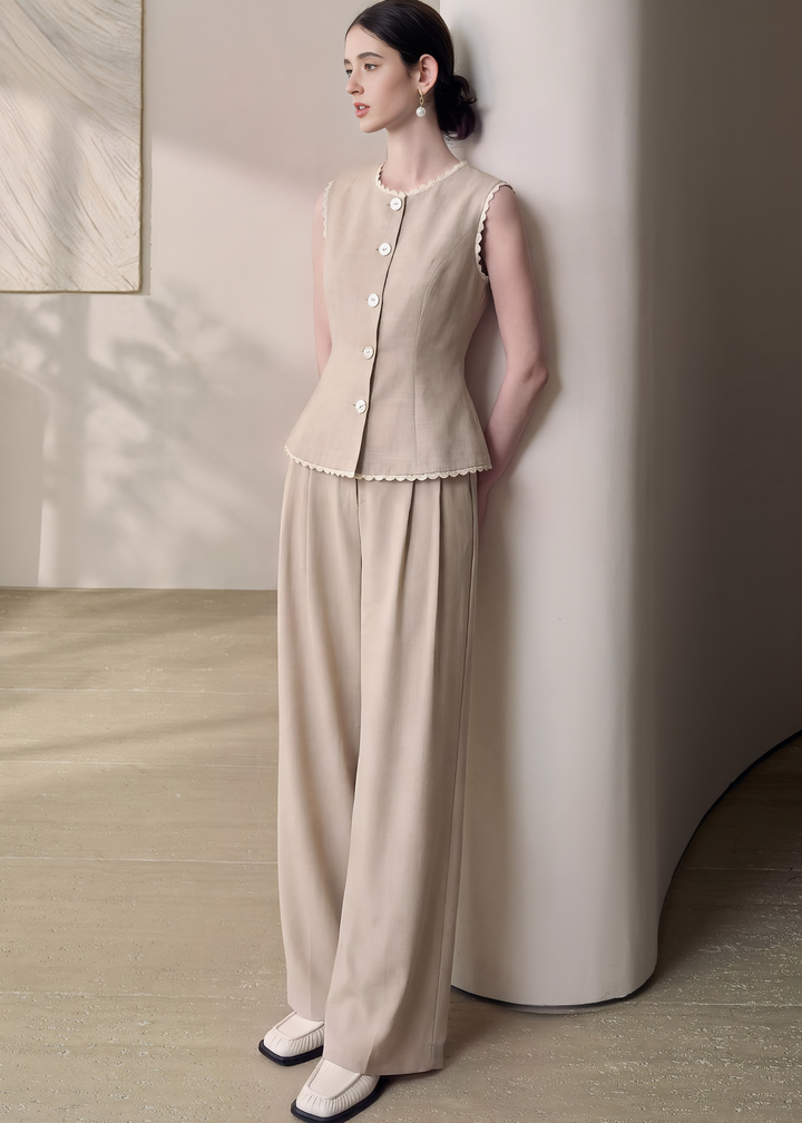 SCALLOPED LINEN TOPS&PANTS