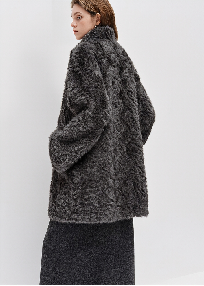 TOGGLE STAND COLLAR FUR COAT