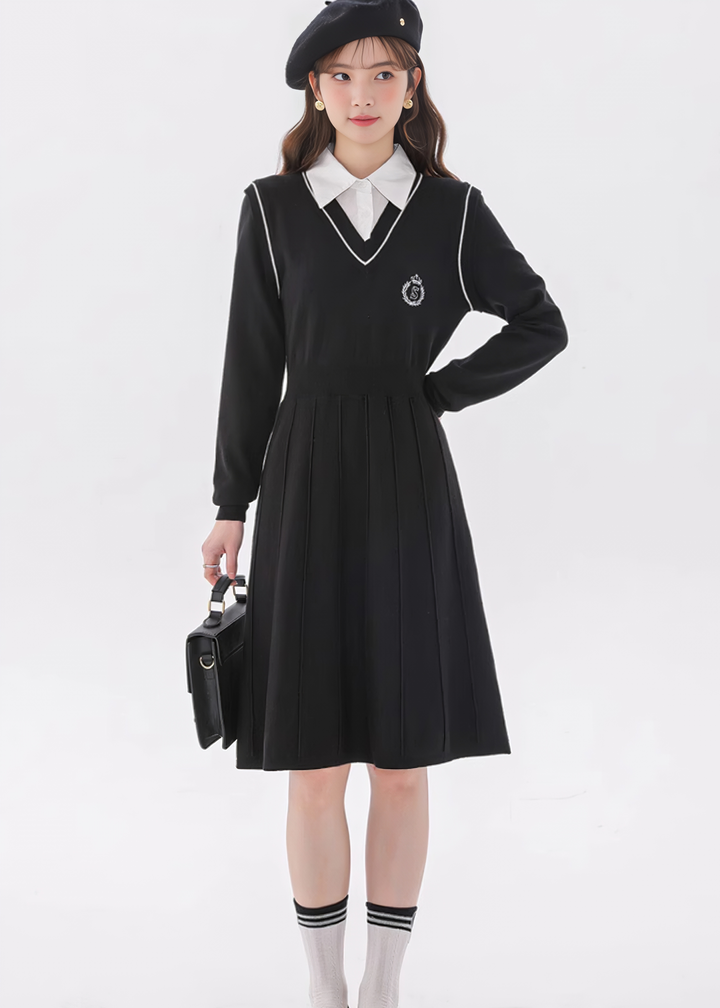 Retro College Style Knit Dress