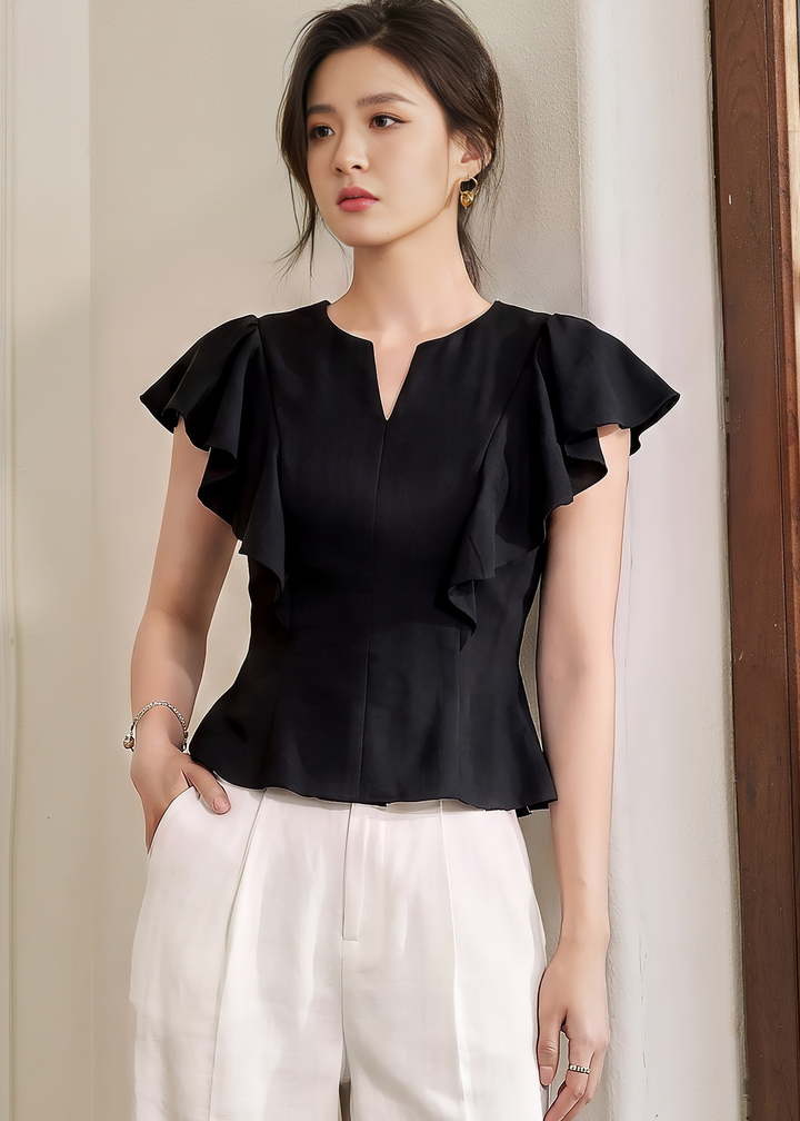 RUFFLE SLEEVE PEPLUM TOP