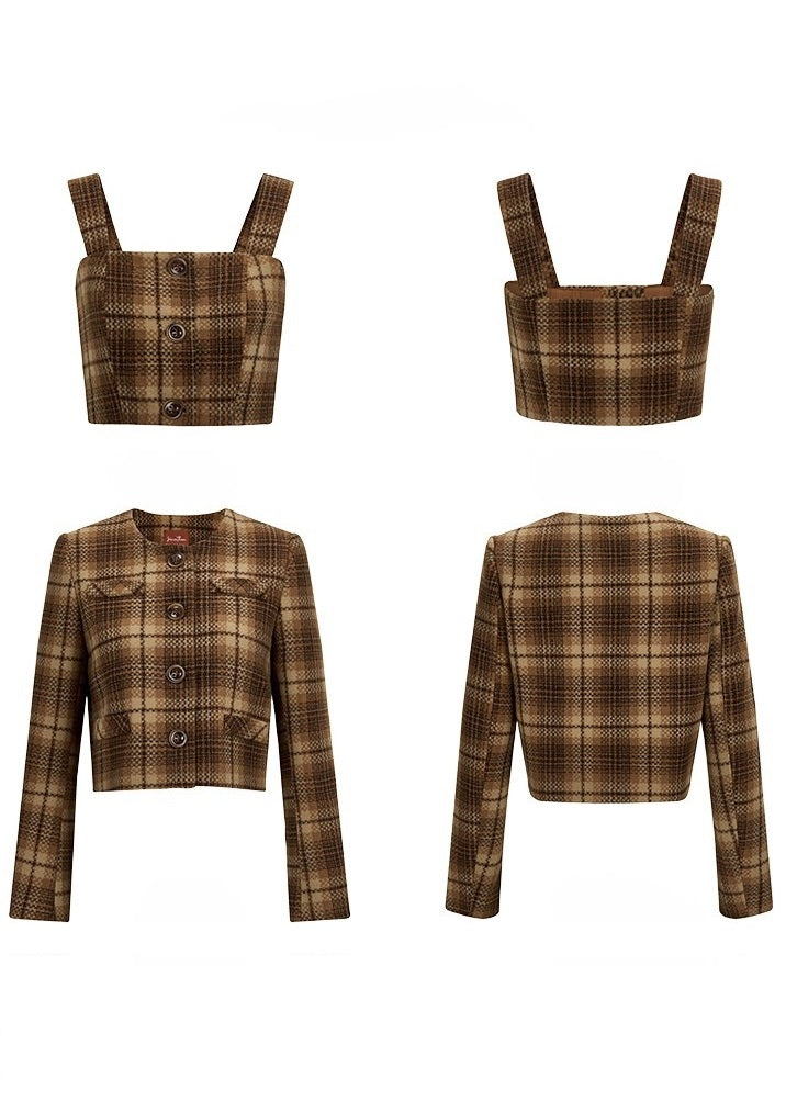 RETRO PLAID CAMISOLE AND JACKET - ANLEM