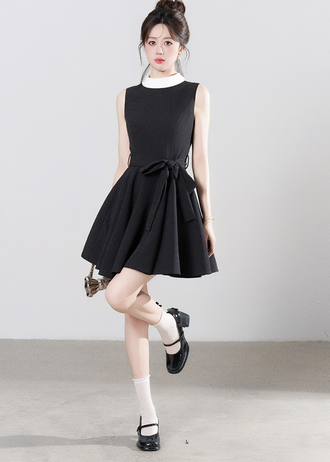 CONTRAST COLLAR FLARE DRESS