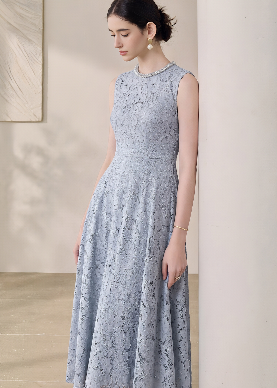 PEARL EMBELLISHED LACE DRESS