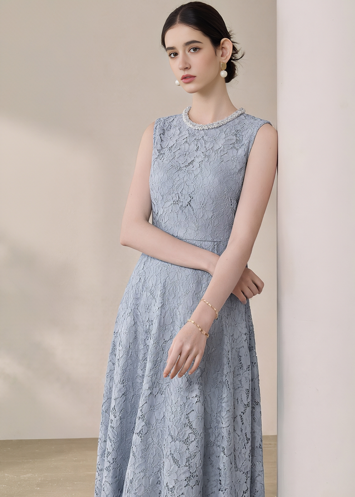 PEARL EMBELLISHED LACE DRESS