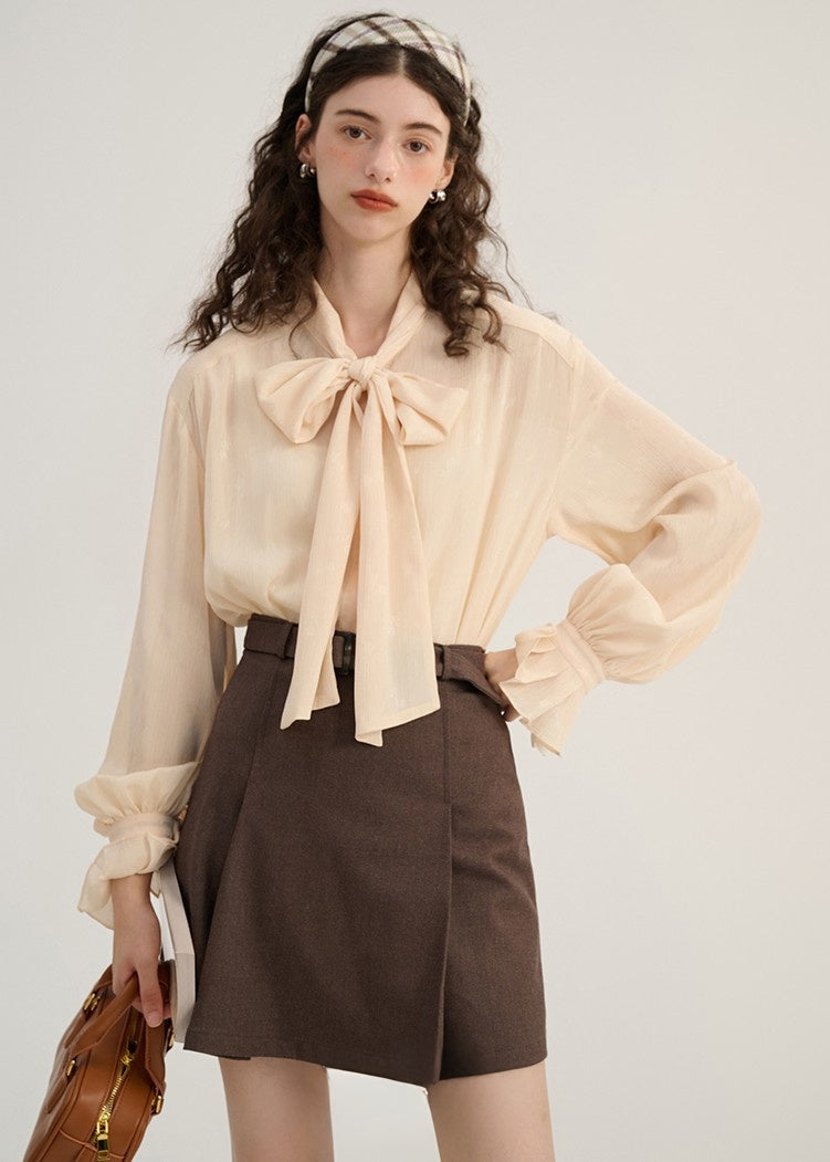 LACE - UP BOWTIE CHIFFON TOPS - ANLEM