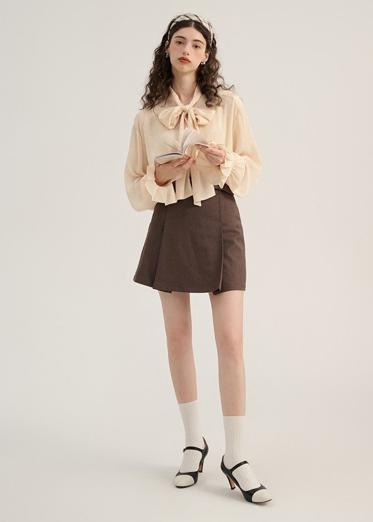 LACE - UP BOWTIE CHIFFON TOPS - ANLEM