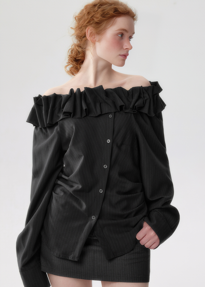 OFF-SHOULDER RUFFLE SHIRT