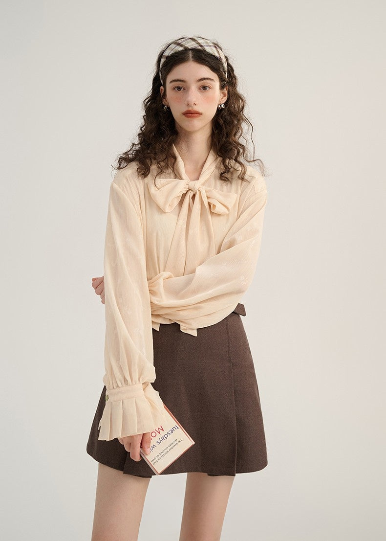 LACE - UP BOWTIE CHIFFON TOPS - ANLEM