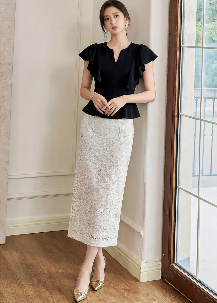 RUFFLE SLEEVE PEPLUM TOP