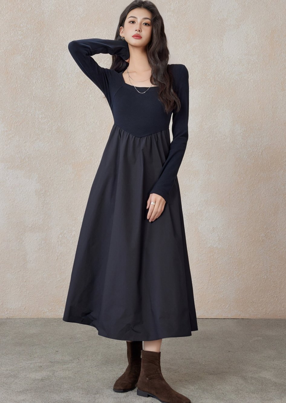 A LINE SLIM LONG LITTLE BLACK DRESS - ANLEM