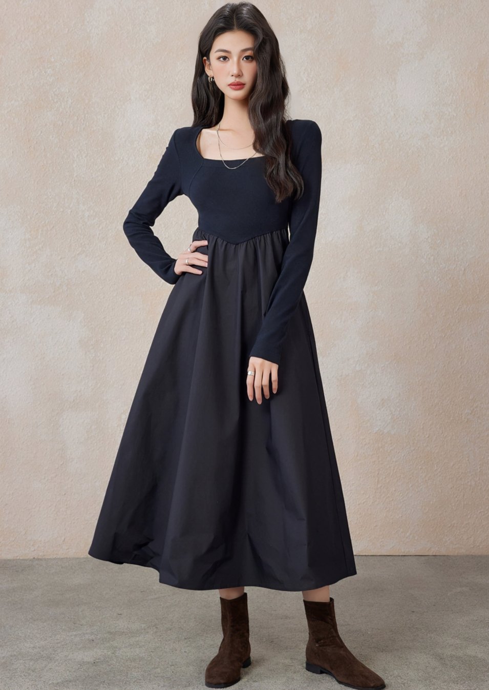 A LINE SLIM LONG LITTLE BLACK DRESS - ANLEM