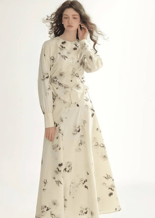 ABSTRACT BLOOM BUTTON - UP TOP & SKIRT - ANLEM