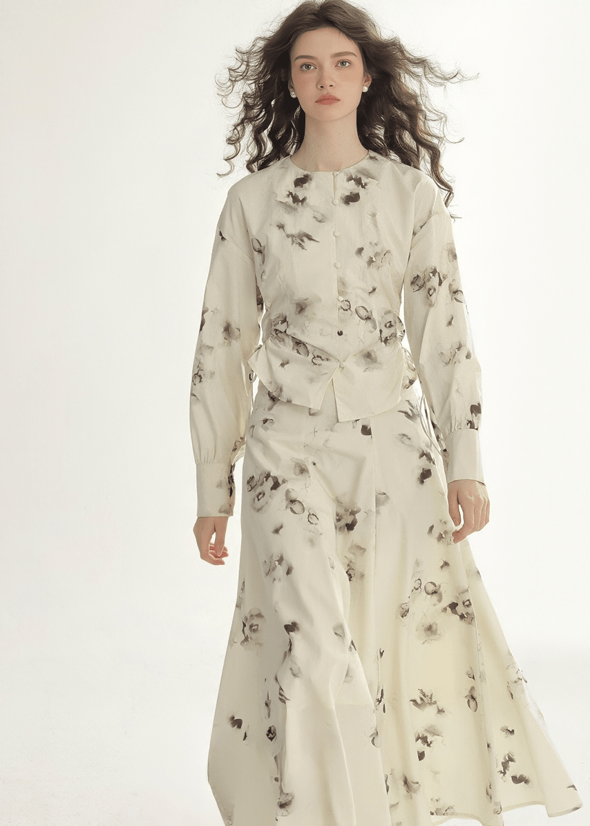 ABSTRACT BLOOM BUTTON - UP TOP & SKIRT - ANLEM