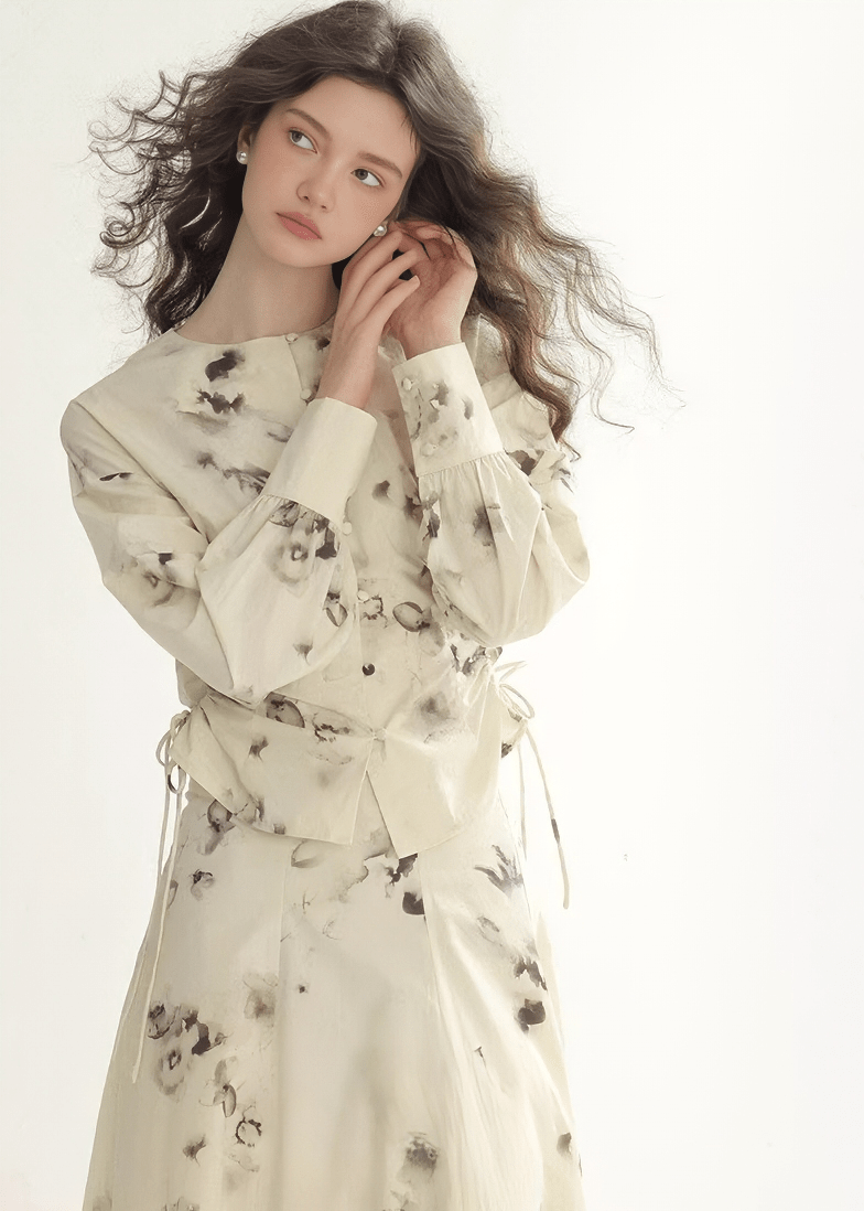 ABSTRACT BLOOM BUTTON - UP TOP & SKIRT - ANLEM