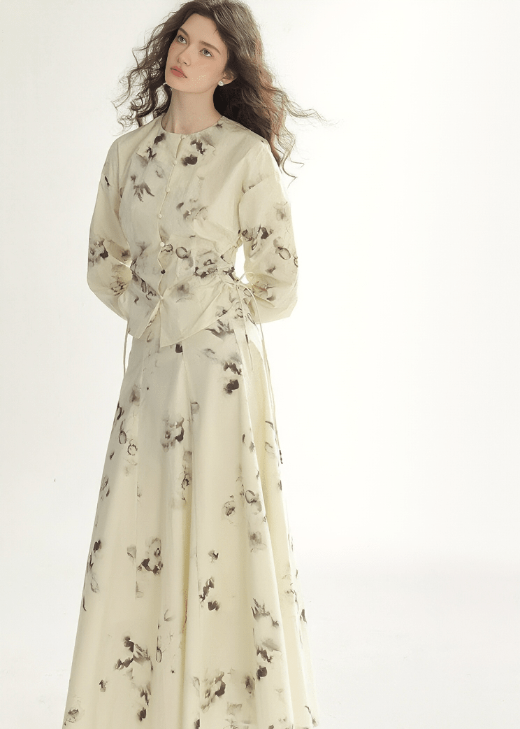 ABSTRACT BLOOM BUTTON - UP TOP & SKIRT - ANLEM