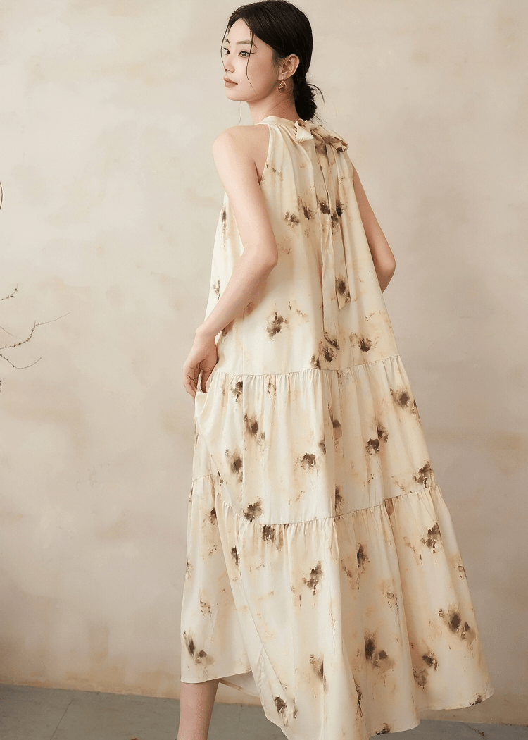 ABSTRACT INK PRINT HALTER MAXI DRESS - ANLEM