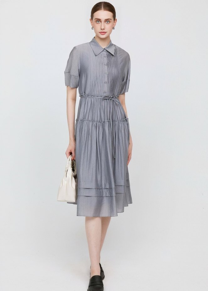 ACCORDION PLEAT SHIRT DRESS - ANLEM